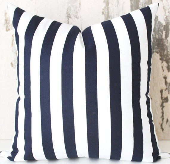 Navy White Stripe Cushion Cover Pillow Cover by NettaDesigns