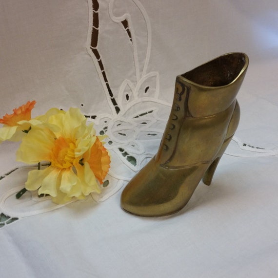 Items similar to Victorian Look Brass Shoe Vase, Pin Cushion, Match