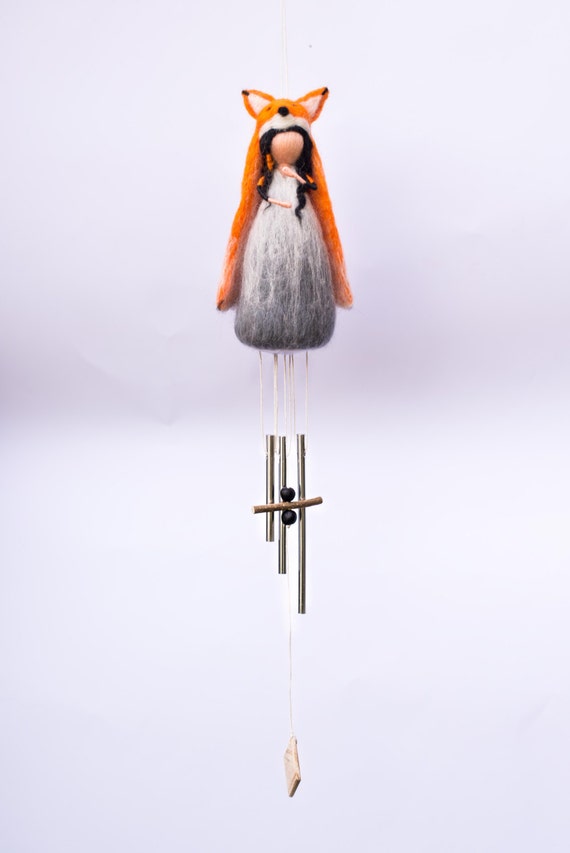 Fox Spirit Totem Wind Chimes Very Uniuqe Gift Needle Fox Spirit Totem Wind Chimes Very Uniuqe Gift Needle Felted Figurine