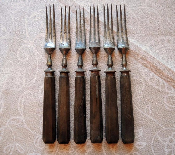 Items similar to Antique forks with wooden handles on Etsy