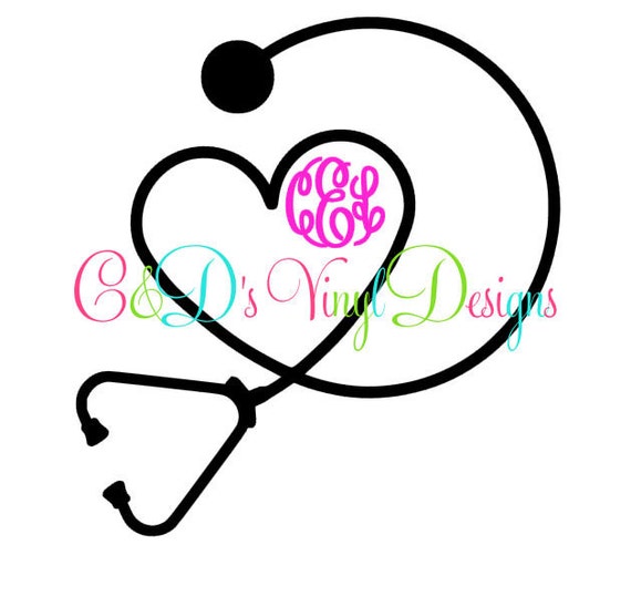 Items similar to Stethoscope Monogram Car Decal - Heart Stethoscope Car ...