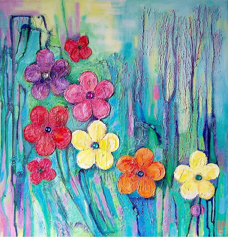 Abstract Flowers mixed media original by BenDyerOriginalArt