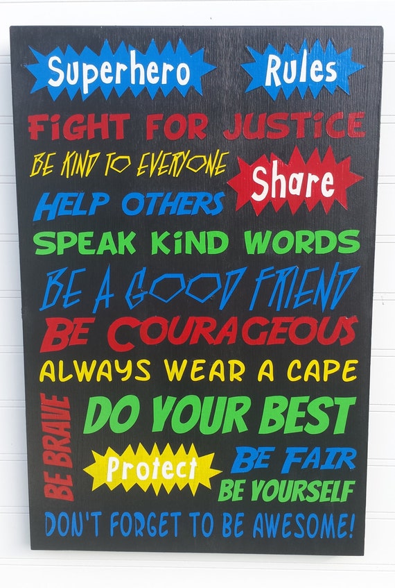 Superhero Rules Hand Painted Wood Sign Kids by CraftyMamaGifts