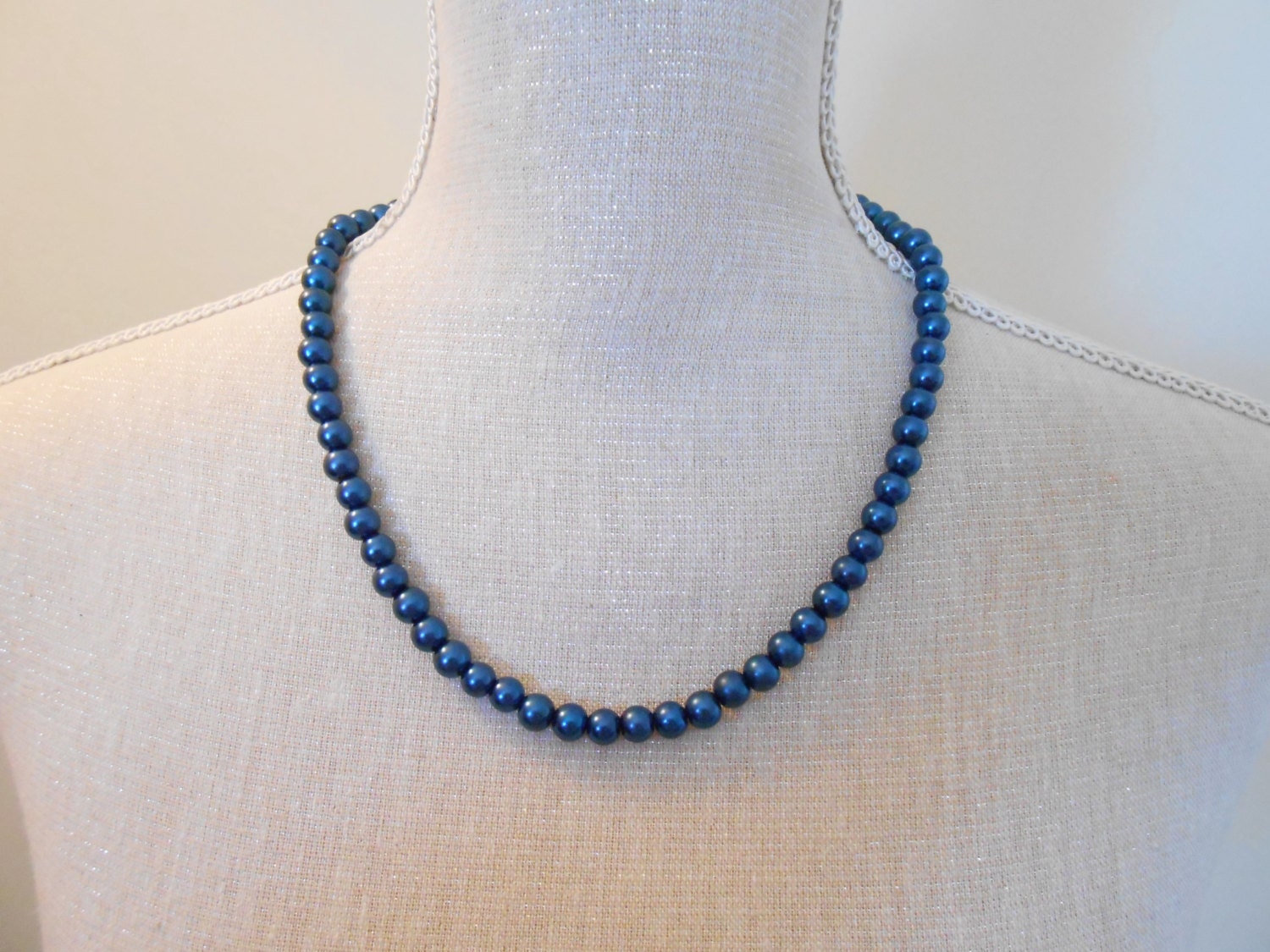 Navy Blue Pearl Necklace Glass Pearl Jewelry Navy Blue