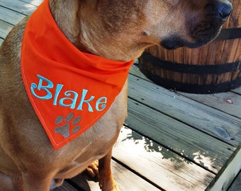 Dog Bandana - Personalized Dog Scarf with Paw Print - Custom Embroidered Dog Bandana - Name and paw print - Dog Lover Gift