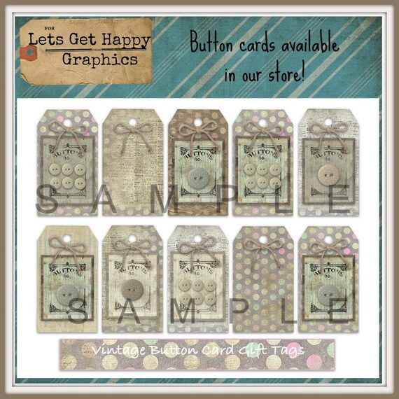 Printable Tags Vintage Button Cards Grungy by LetsGetHappyGraphics