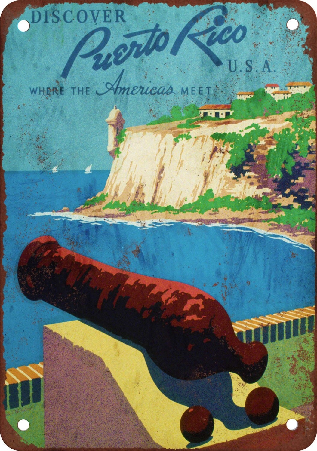 Puerto Rico Travel Poster Vintage Look Reproduction Metal Sign