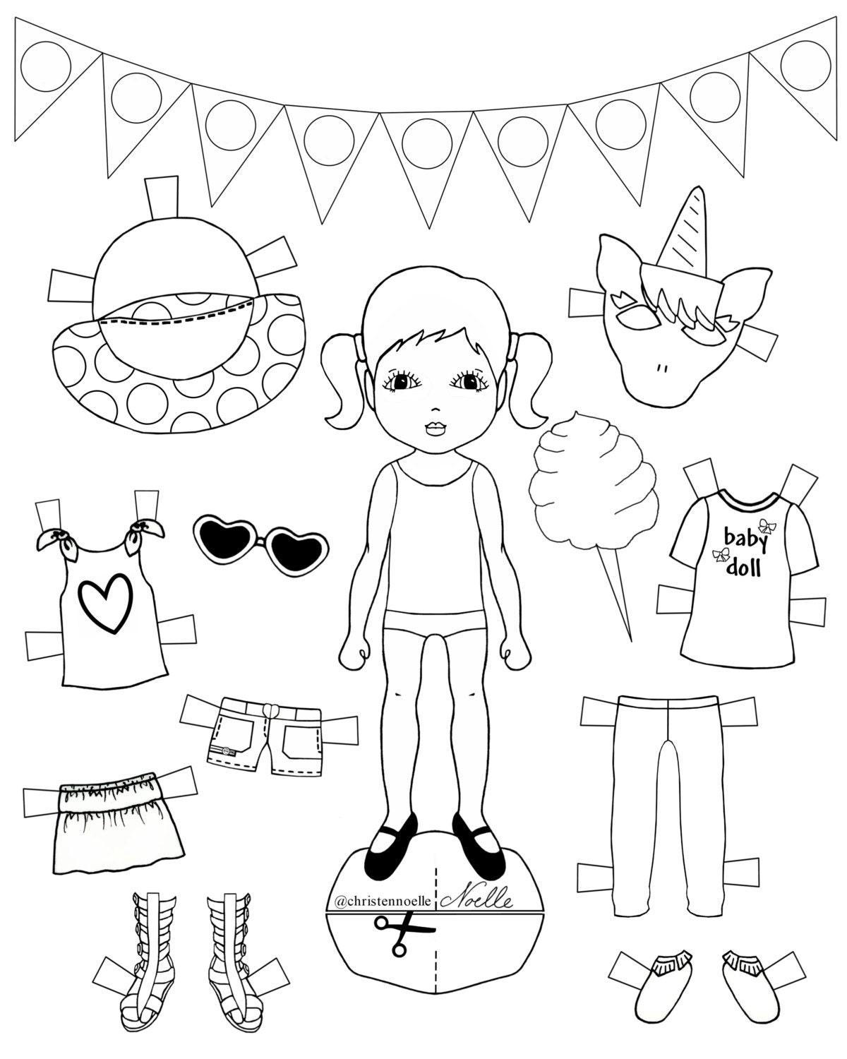 Color Me printable black and white paper dolls by christennoelle