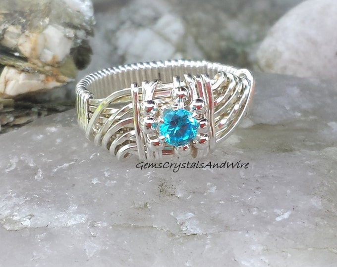 Made to Order Your choice CZ or Stone, Wire Wrapped, Wave Ring, Handcrafted, Ladies Statement Ring