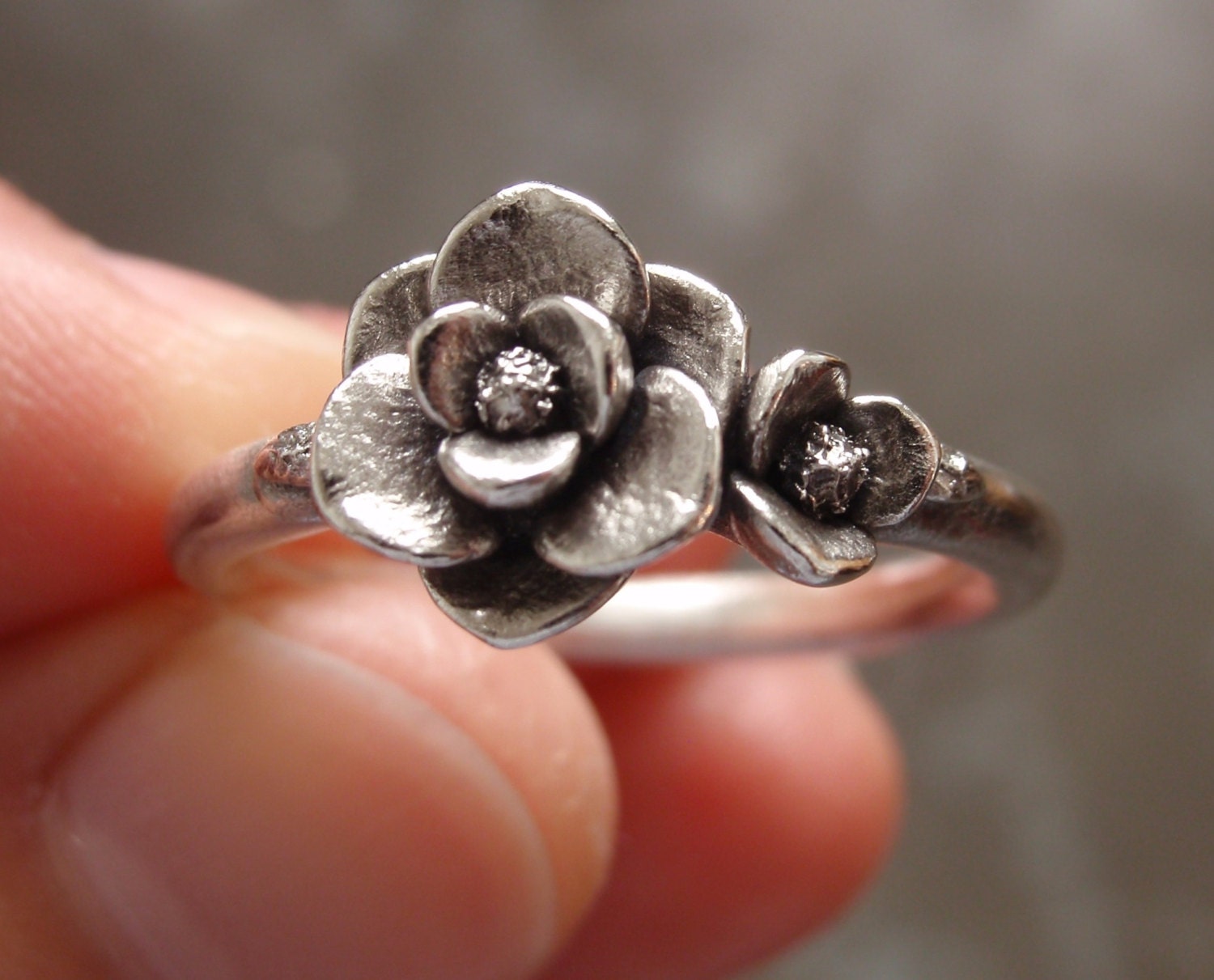 Magnolia Ring US Size 9 to 9.5 Handsculpted and Cast in
