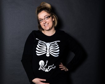 Mommy & Baby Skeleton Iron On Decal for DIY Pregnant Skeleton Shirt Halloween Maternity Shirt DIY Costume Skeleton Maternity