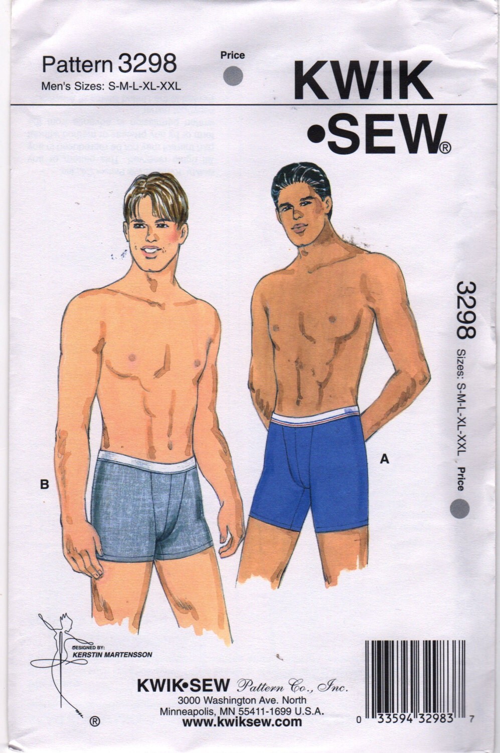 Kwik Sew 3298 Mens BOXER BRIEFS Pattern For Knits with