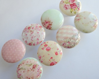 Shabby Knobs, Shabby Rose Knobs, Cottage Chic Knobs, Shabby Drawer Knobs- Pink, Light Teal- 1 1/2 Inches