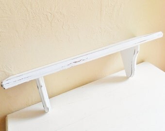Shabby Chic Distressed White Wood Wall Shelf - Ready to Hang