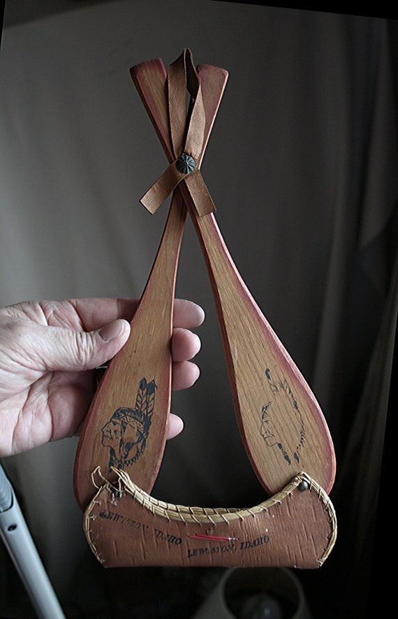 Wall Hanging Canoe and Paddles Wood Paddles Birch Bark by Moosemom
