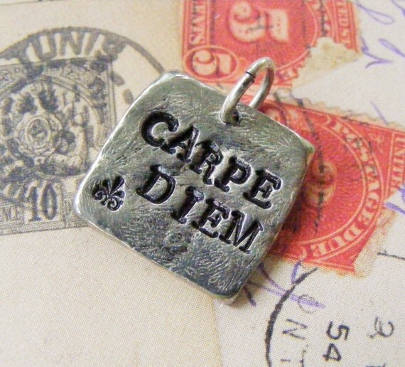Carpe Diem Pewter Hand Stamped Pendant Choker Necklace