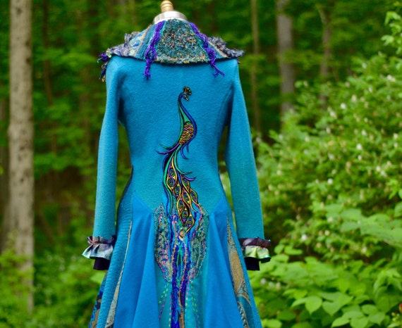 Women Sweater Long Cardigan Coat Open Front Peacock