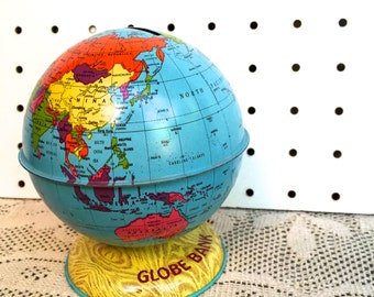 Vintage Metal World Globe Bank