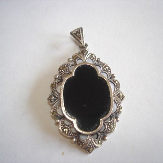 Vintage Jewelry Marcasite Jet Black 925 Pendant by sanibelsands