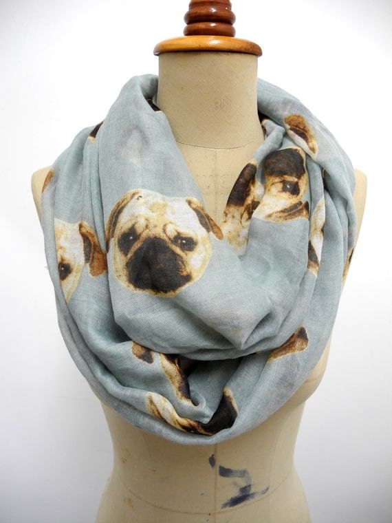 Pug Infinity scarf Dog Scarf Animal Printed Scarf by peacockland
