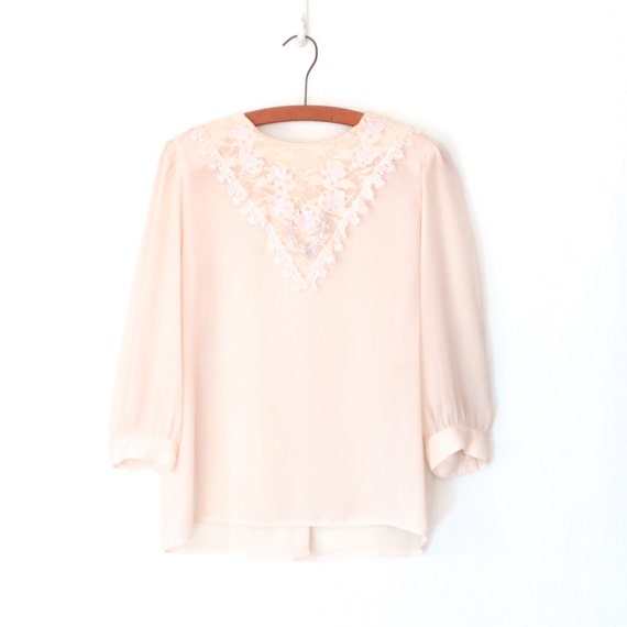 Lace Collar Blouse Sheer Ivory Blouse Floral Embroidery