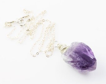 Raw Amethyst Point Necklace on Sterling Silver, February Birthstone, Crystal Healing Necklace