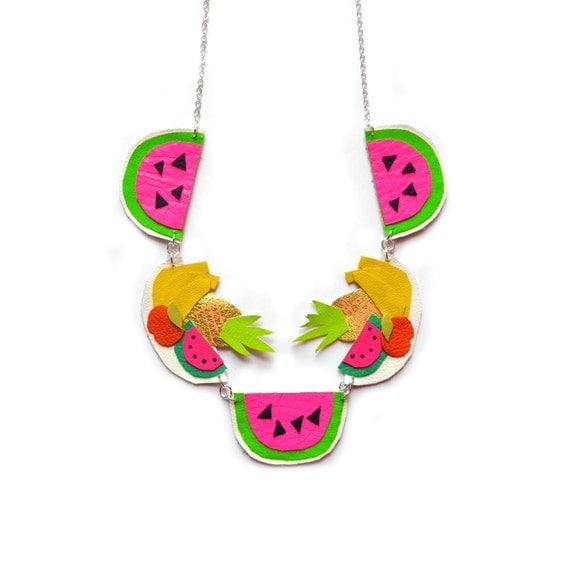 Fruit Statement Necklace, Watermelon Necklace, Pineapple Necklace, Neon Charm Necklace, Bannana Necklace, Colorful Bib Necklace