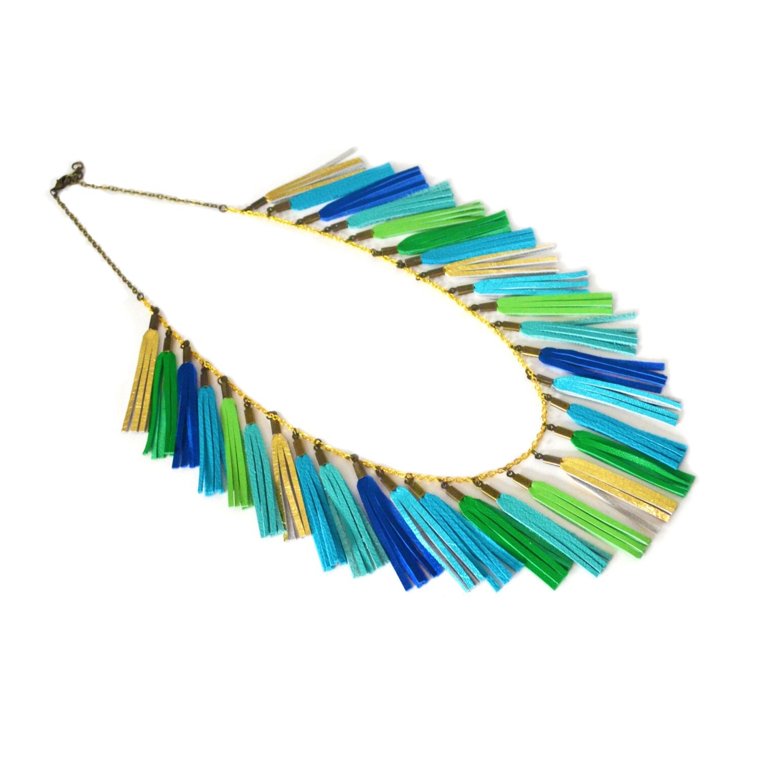 Leather Tassel Necklace Tassel Garland Party Necklace Blue