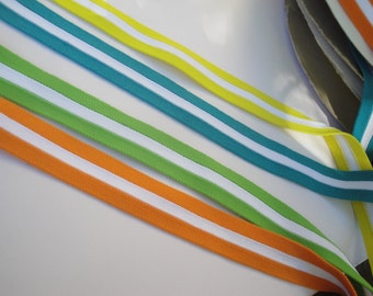1.25" Wide Nylon Knit Sports Elastic in Orange Green Teal Blue Yellow White Stripe for Lingerie Athletic Wear Yoga Leggings Exercise ST