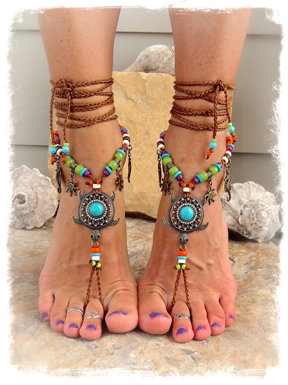 TURQUOISE Sea TURTLE BAREFOOT sandals Beach sandal by GPyoga