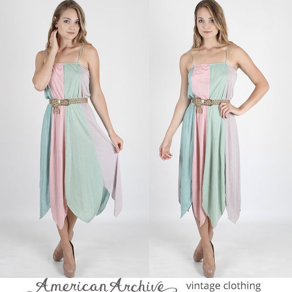 Vintage 70s Disco Party Dress Pastel Scallop by americanarchive