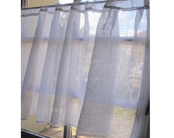 Custom Sheer Window Curtain, White Linen Cafe Curtain, French Kitchen Decor, French Country