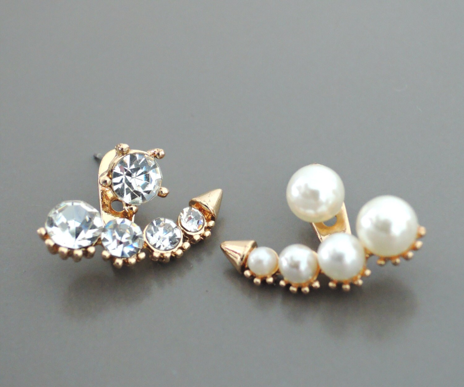 Ear Jacket Gold Earrings Pearl Earrings by FreshJewelryDesign