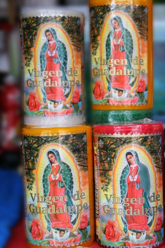 Virgen de Guadalupe Candles (5" x 7" photographic greeting card - blank inside/with envelope)