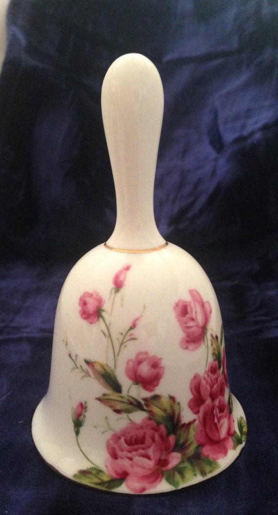 Lefton China 00870 Pretty Rose Rosebud Pattern Bell 24kt Gold