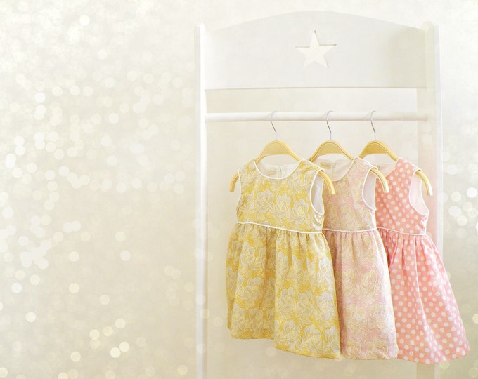 Baby Girl Summer Dress Set, Baby Pastel Pink, Gold or Pink and White Dress, Baby Sleeves Dress, Summer Outfit for Baby Girls