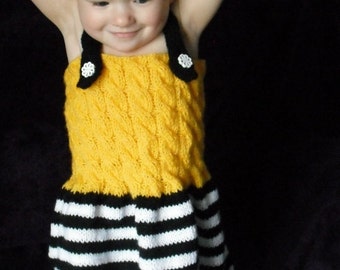 Black and White Baby Dress - Yellow Dress - Baby Dress - Knitted dress - 9 - 15 months - Ready to ship