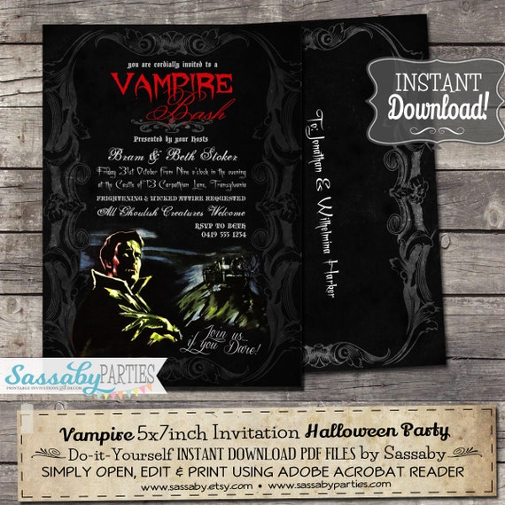 Vampire Halloween Party Invitation Instant Download Editable And Printable Goth Dracula 