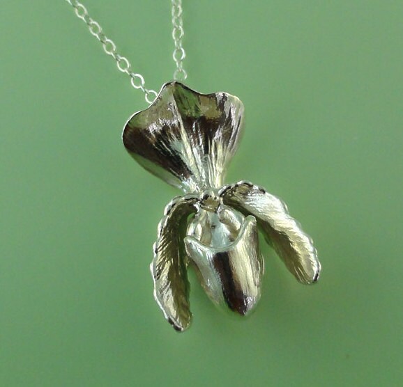 Lady Slipper Orchid Pendant Sterling Silver Orchid