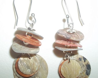 Unique Handcrafted Dangling Layered Dyed Chinese Mussel Shell Earrings