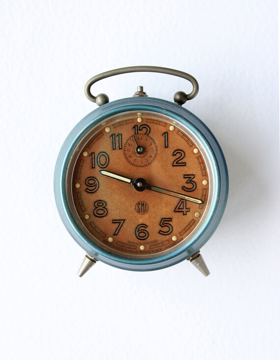Vintage French alarm clock SMI mechanical wind up by bluepalette