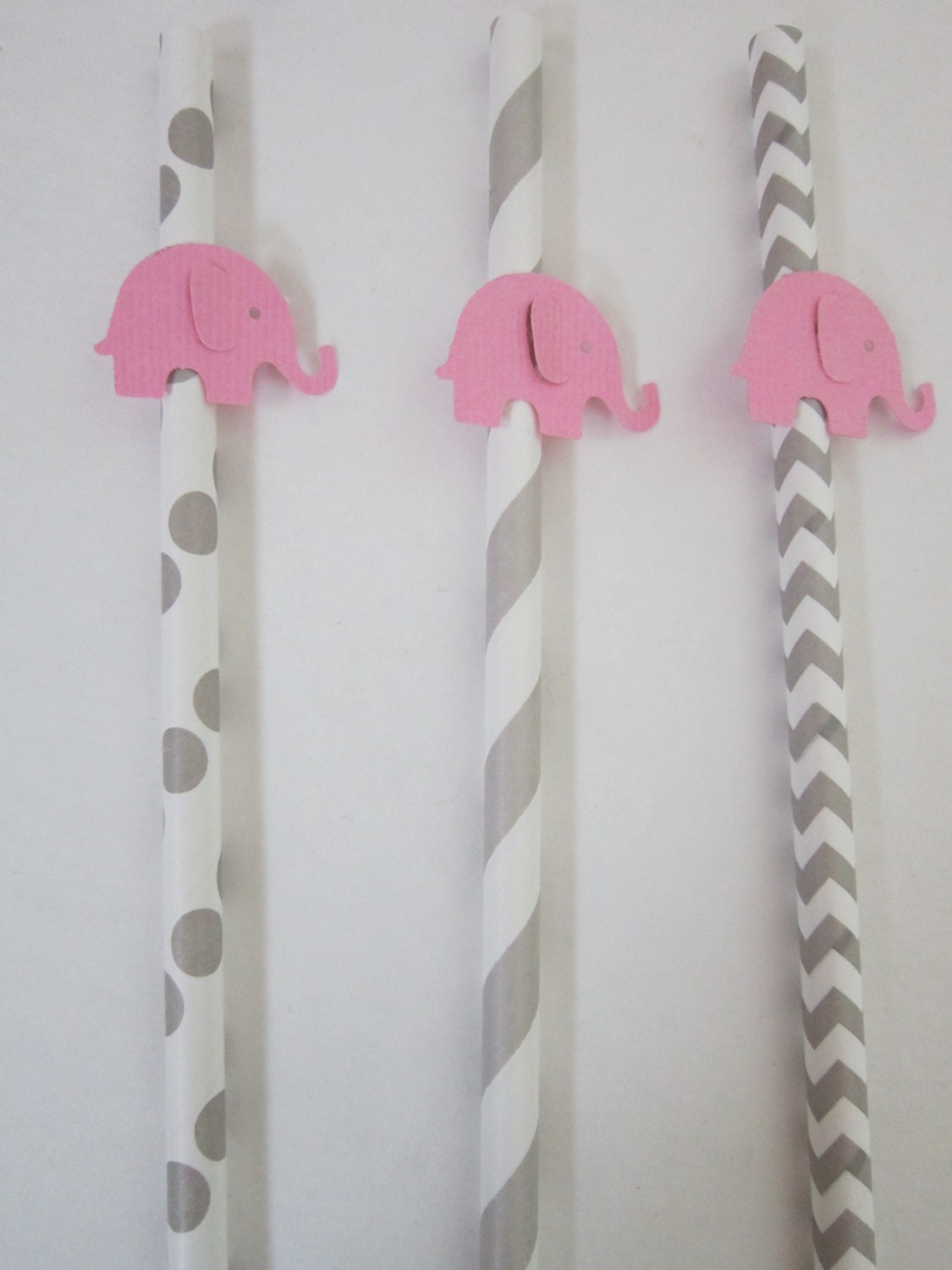 Pink Elephant Straws Baby Shower Birthday Set of 12