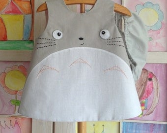 totoro baby dress, totoro clothing, studio ghibli, totoro dress and diaper cover, kawaii clothing, totoro dress NB up 18 months, for babies