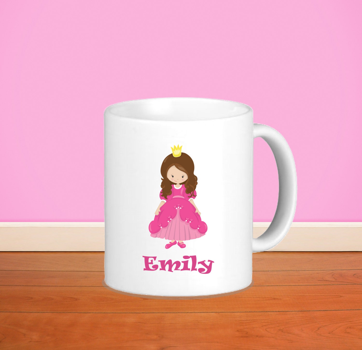 Princess Kids Personalized Mug Princess Dark Pink Dress with
