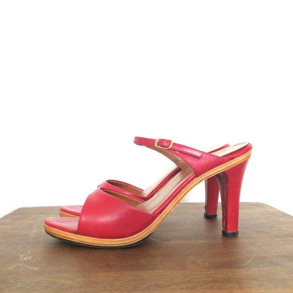 Vintage Red High-heeled Sandals by odevintageshop on Etsy