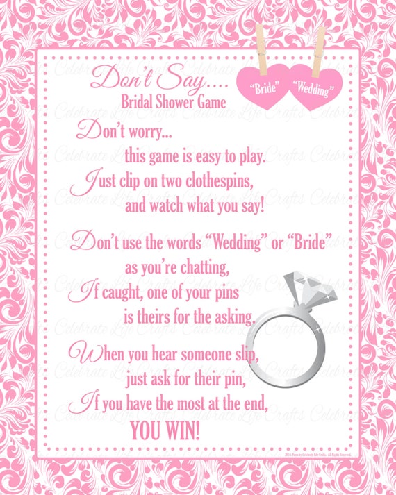 Bridal Shower Don't Say Wedding or Bride by CelebrateLifeCrafts