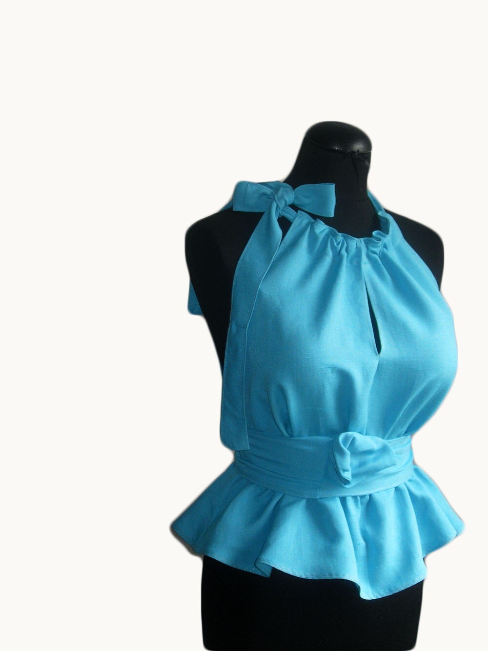 Tunic Turquoise blouse linen bell blouse top