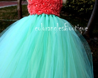Tutu Flower Girl Dress Mint Coral flower girl dress baby dress toddler birthday dress wedding dress 0-8t