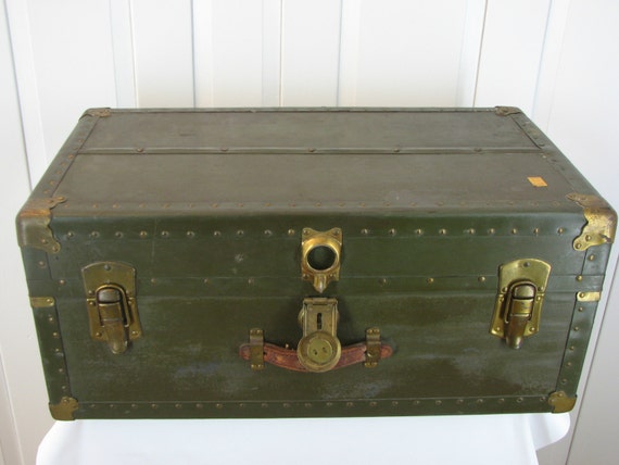 Vintage Green Camping Trunk with Leather by TheGlossedAndFound