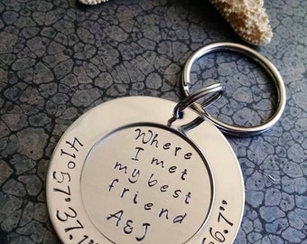 Best Friend Gift Personalized Keychain Where I Met My Best Friend Latitude Longitude Keychain Gift for Friend